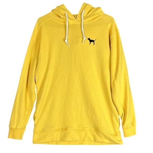 Victoria Secret PINK Womens Sweatshirt Yellow Pull Over Hooded Cotton Blend XS - Picture 1 of 12